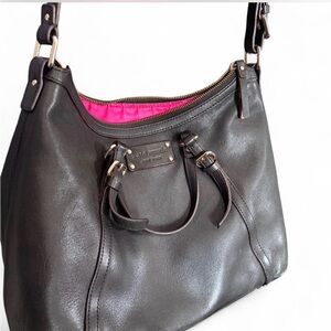 Kate Spade Dark Leather Shoulder Bag with Pink Lining